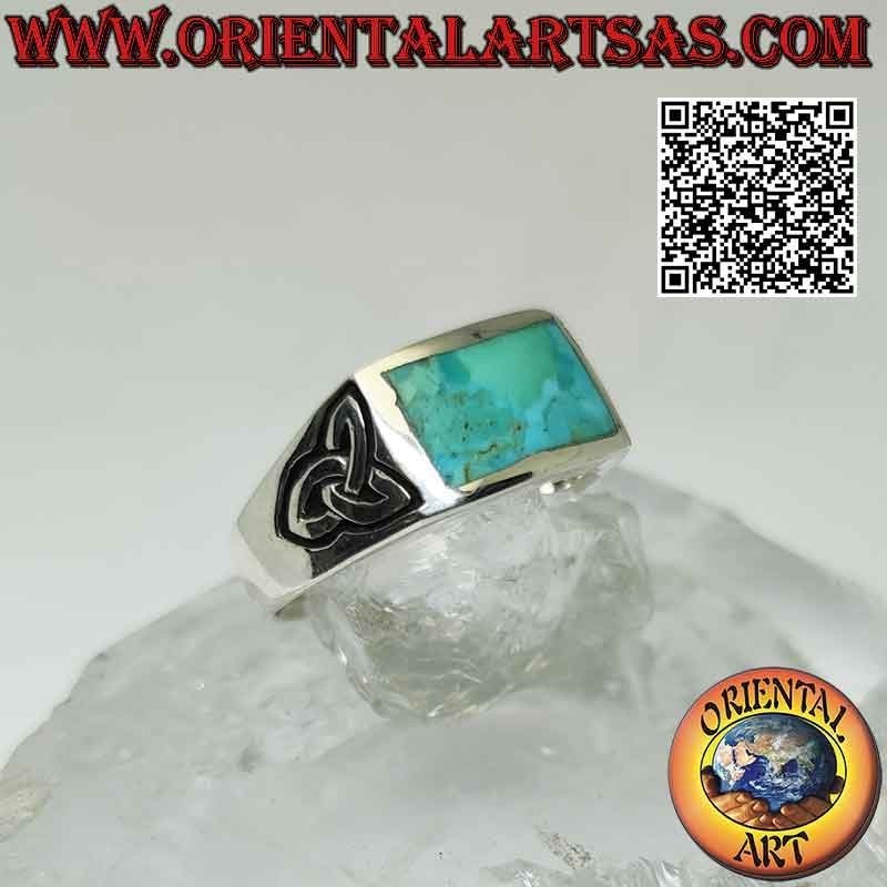 Silver ring with natural Arizona turquoise and triquetra