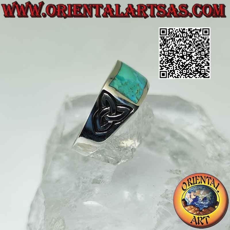 Silver ring with natural Arizona turquoise and triquetra