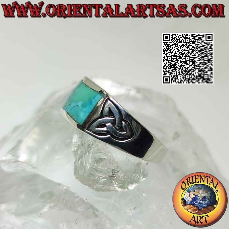 Silver ring with natural Arizona turquoise and triquetra