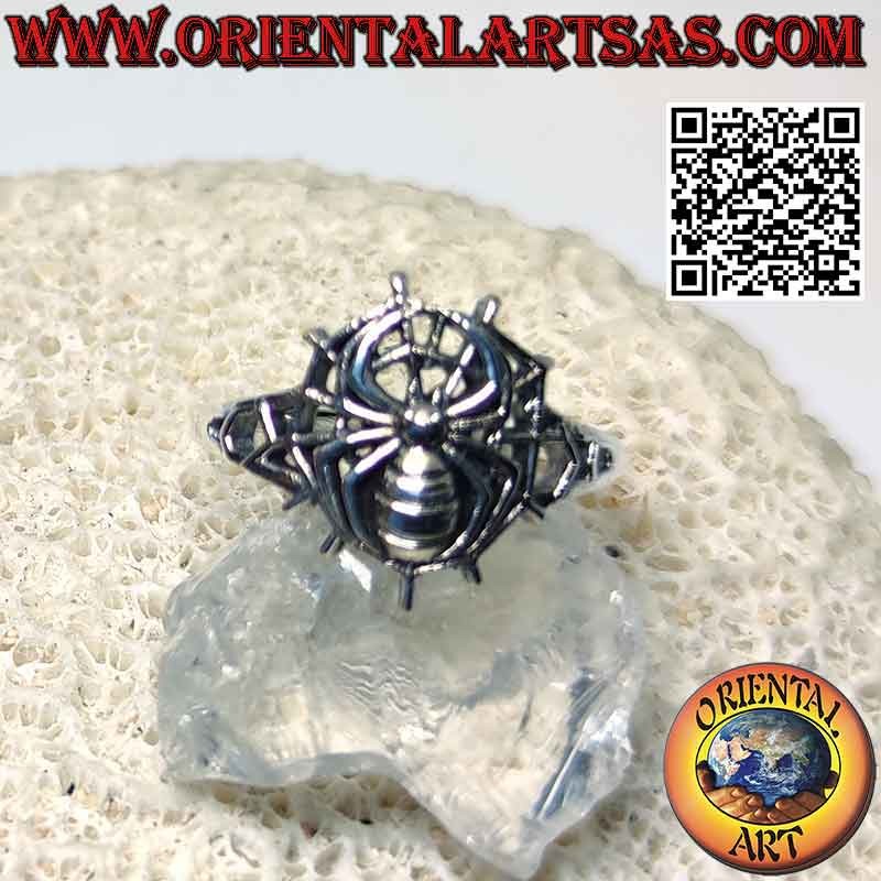 Anello in argento, il ragno di Spider Man su ragnatela