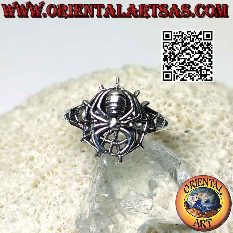 Bague en argent, araignée de Spider Man sur toile d'araignée