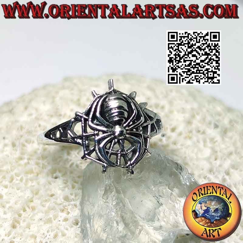 Anillo de plata, araña de Spider Man en telaraña