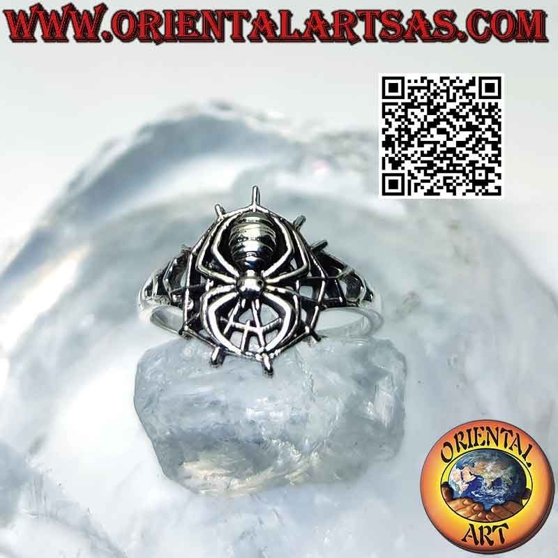 Anello in argento, il ragno di Spider Man su ragnatela