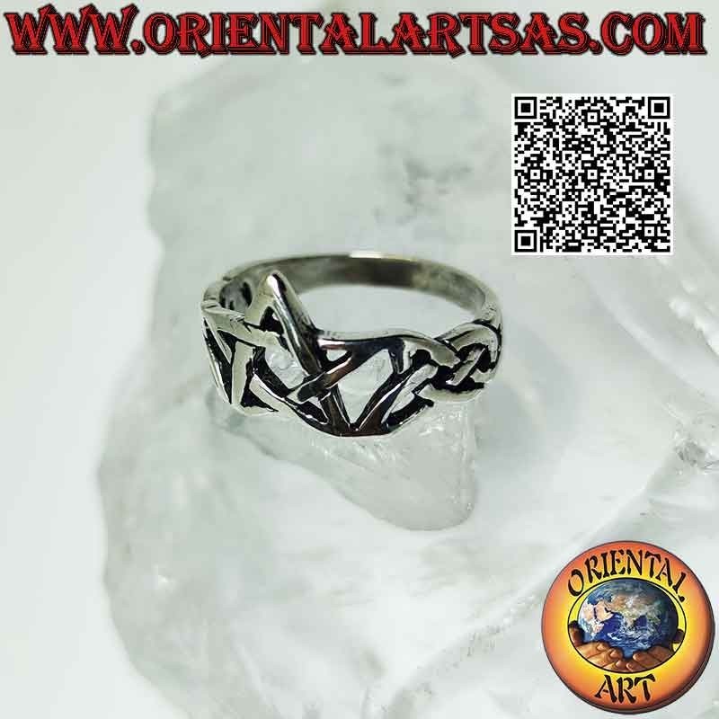 Bague en argent pentacle lisse attachée par des noeuds celtiques