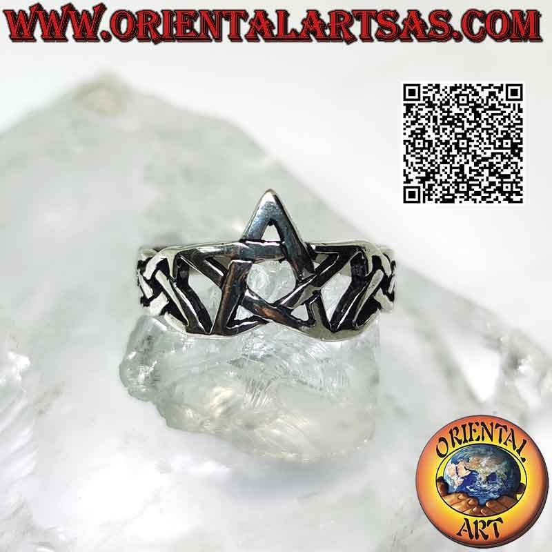 Smooth pentacle silver ring attached by Celtic knots
