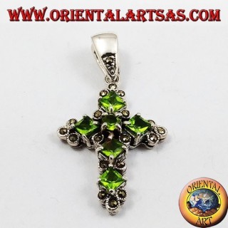 colgante, cruz de plata y marcassiti con seis peridoto