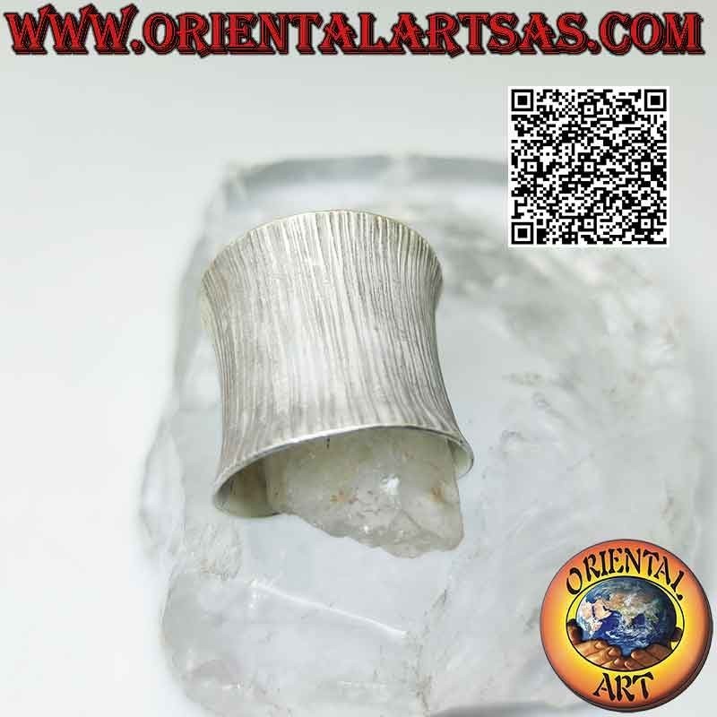 Wide concave band ring with Karen silver vertical engravings, adjustable