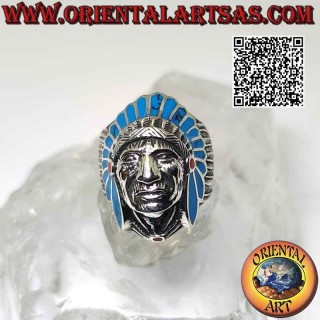 Anillo de cabeza de plata tallada de nativos americanos, tocado turquesa