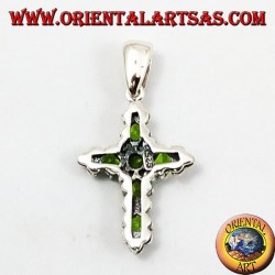 pendant, silver cross and marcassiti with six peridot