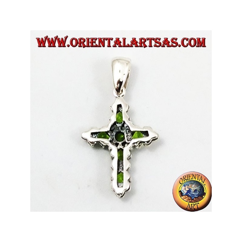 pendentif, croix d'argent et marcassiti avec six péridot