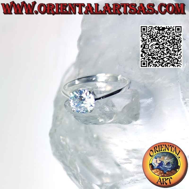 Silver ring with round zircon set on a smooth setting