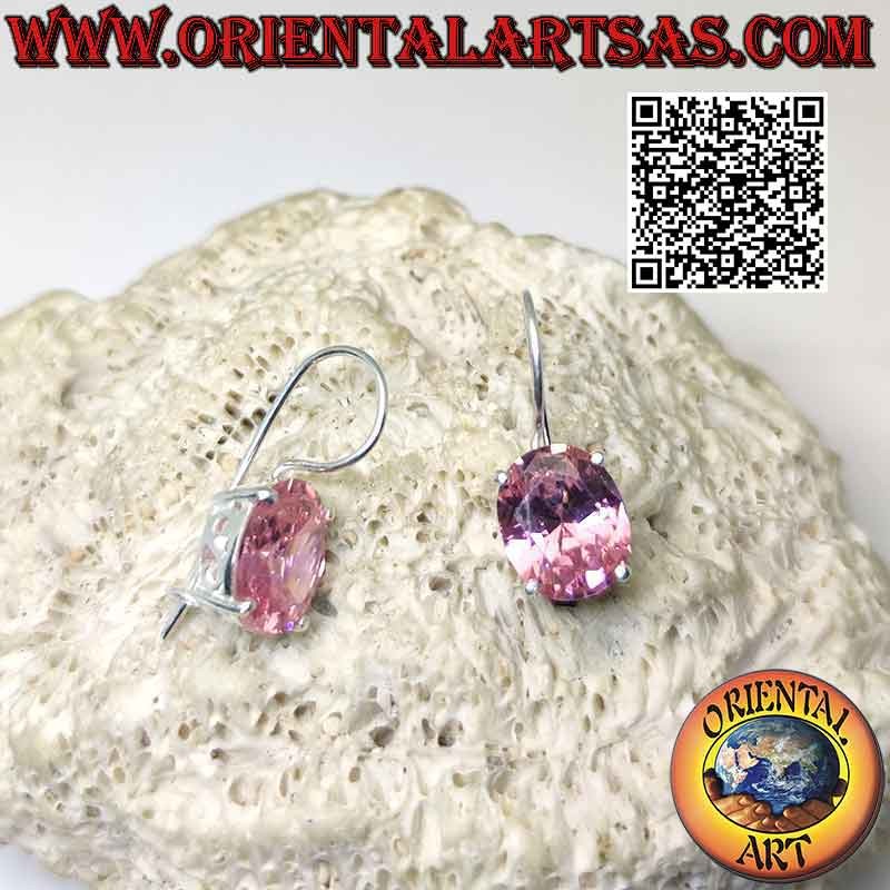 Pendientes de plata con circonitas rosas facetadas engastadas ovaladas y caladas "S" en los laterales