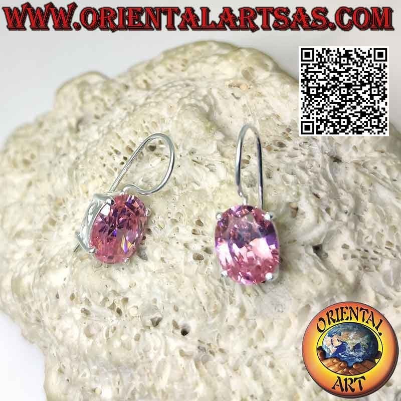 Boucles d'oreilles en argent avec zircon rose de France et découpe "S"