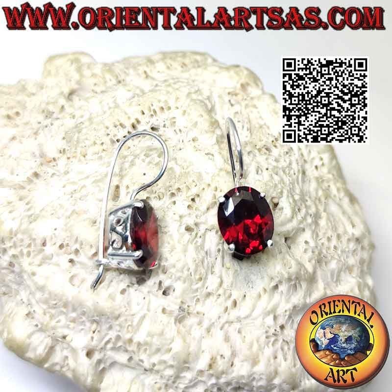Silver earrings with faceted garnet and "S" cut-out