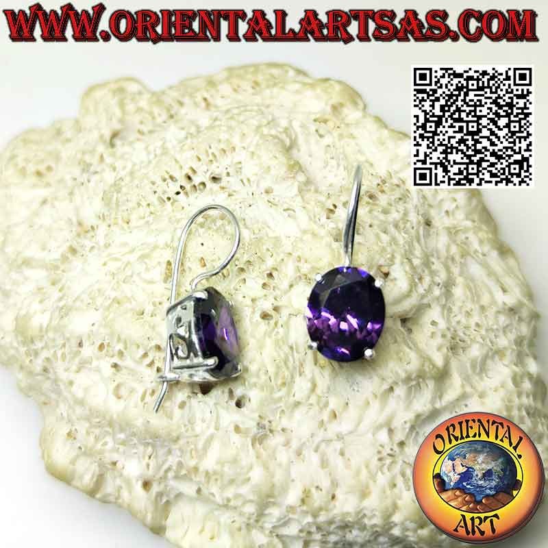 Boucles d'oreilles en argent avec améthyste synthétique ovale à facettes et ouverture en forme de "S" sur les côtés