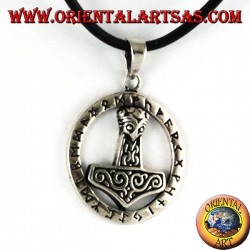 silver pendant, hammer of Thor in runic circle