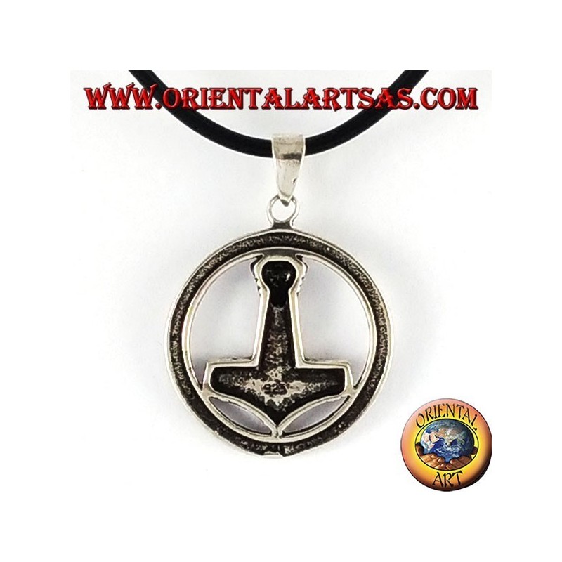 silver pendant, hammer of Thor in runic circle