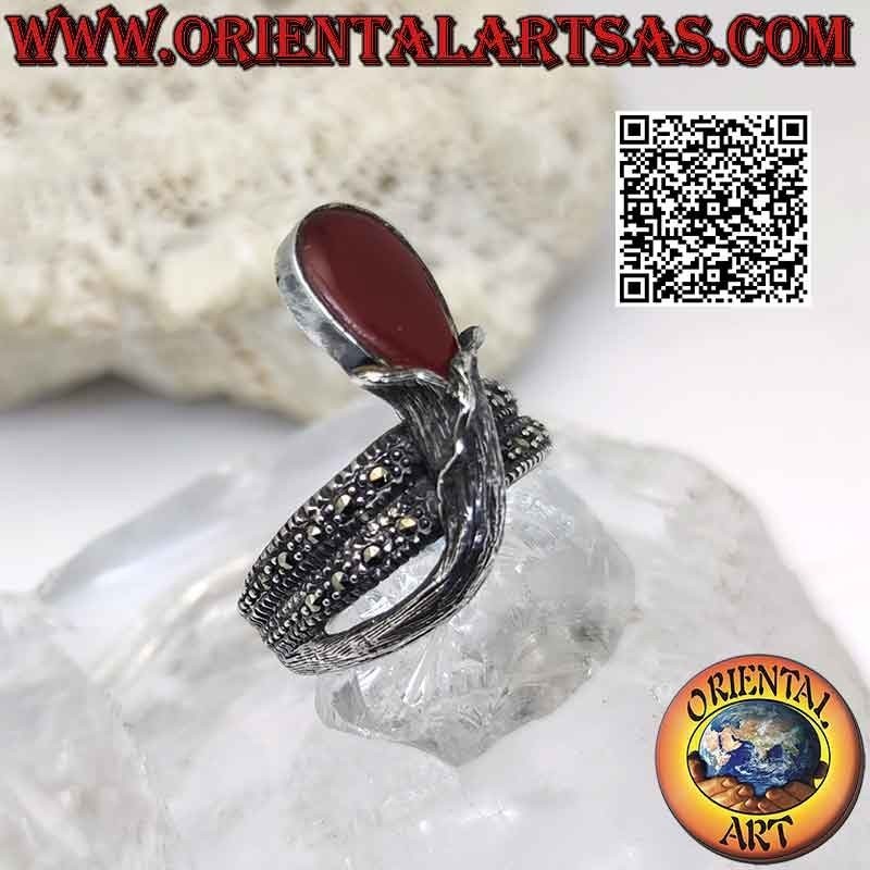 Anillo plata doble vuelta y cornalina gota invertida