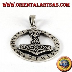 silver pendant, hammer of Thor in runic circle