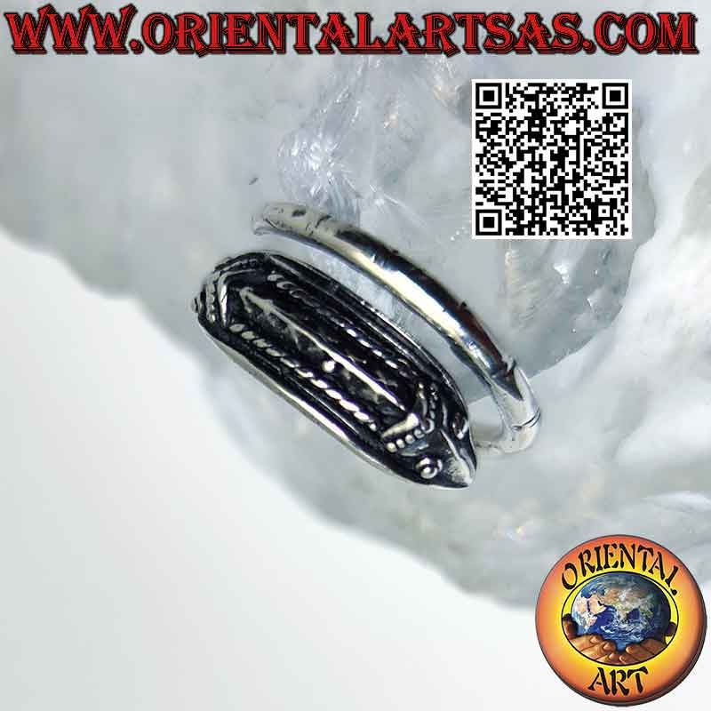 Silberring in Form eines gewundenen "Hippocampus"-Seepferdchens (verstellbar)