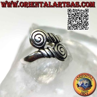Double smooth band silver ring with final spiral