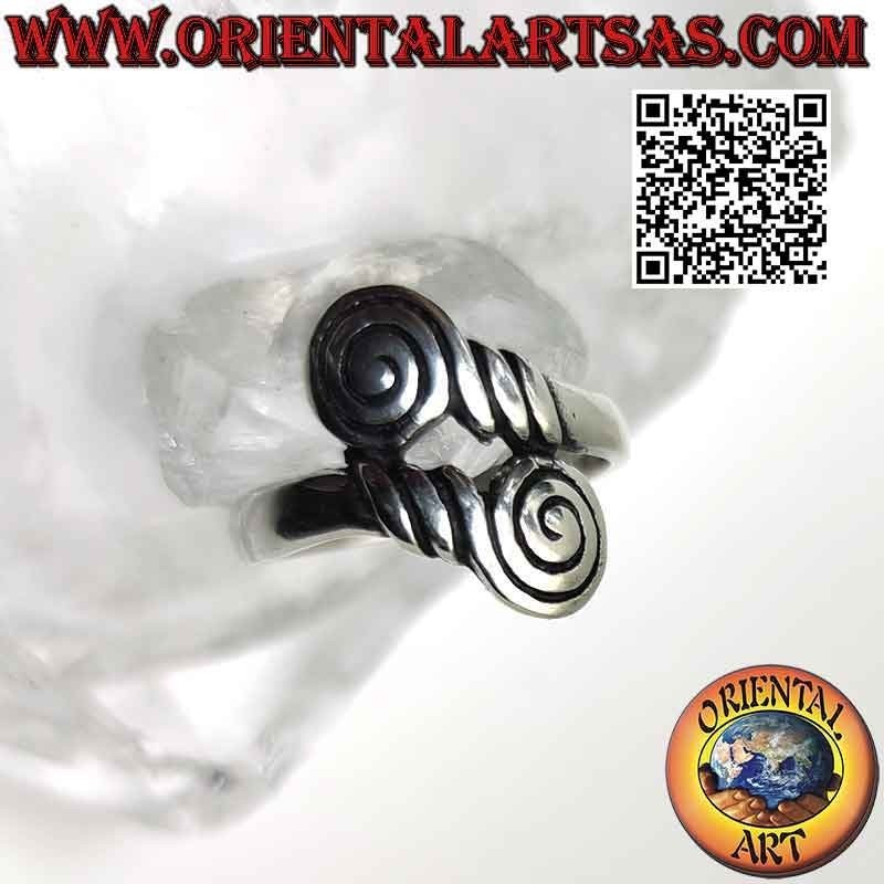 Double smooth band silver ring with final spiral