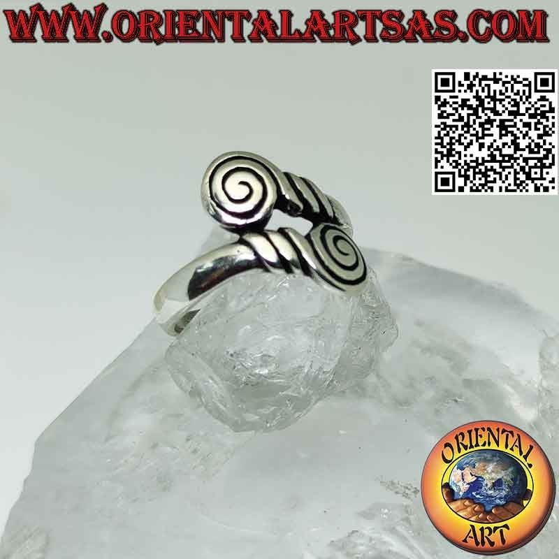 Double smooth band silver ring with final spiral