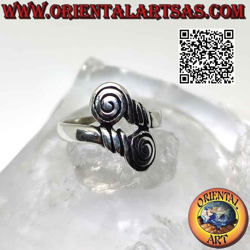 Double smooth band silver ring with final spiral