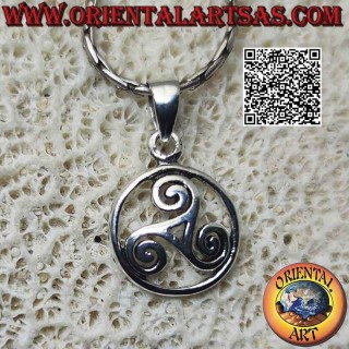 Ciondolo in argento Triskele (triskell, triscele) con terminazioni a spirale nel cerchio cosmico (Ø 13 mm)