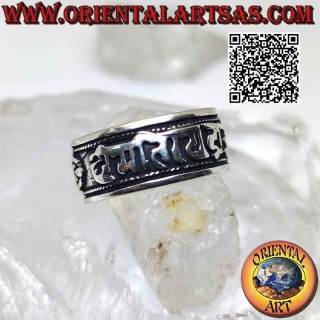 Anello in argento a fascia 10 mm con mantra tibetano OM MANI PADME HUM in rilievo (freesize)