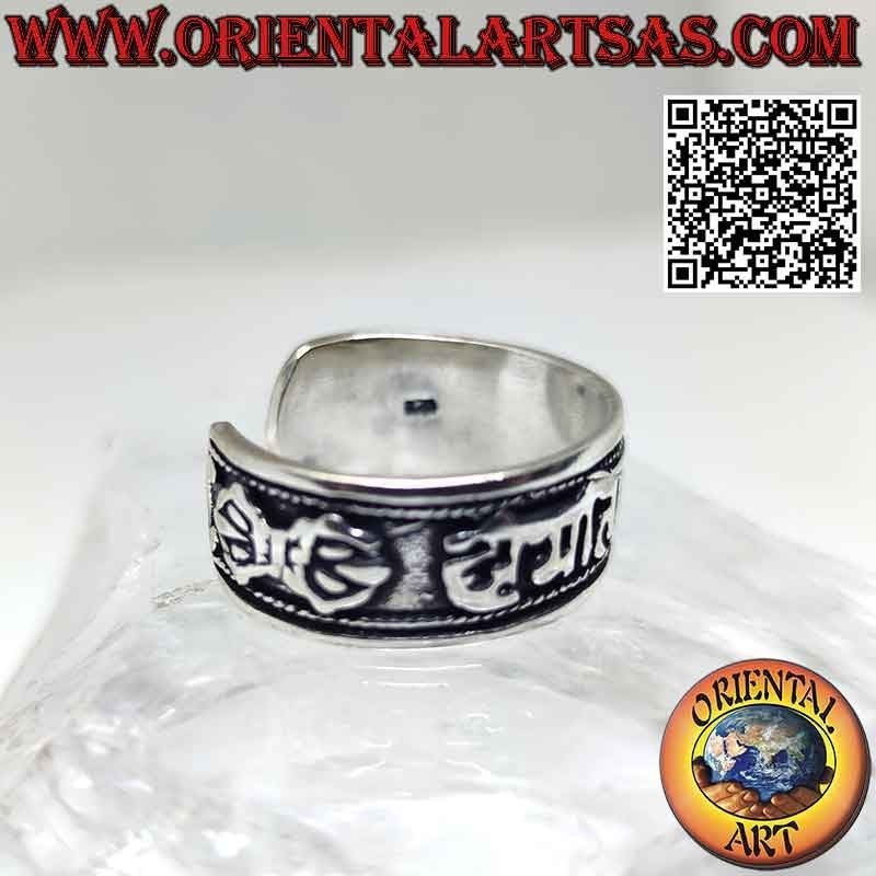 Silver band ring with Tibetan mantra OM MANI PADME HUM