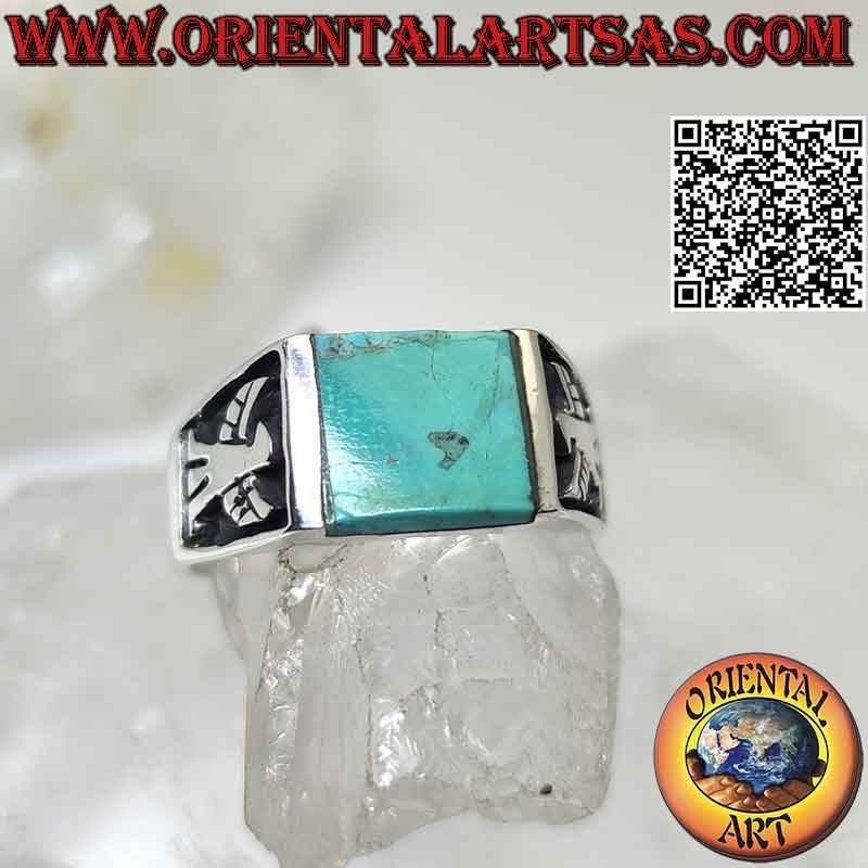 Anello in argento con turchese naturale dell'Arizona quadrato e aquila