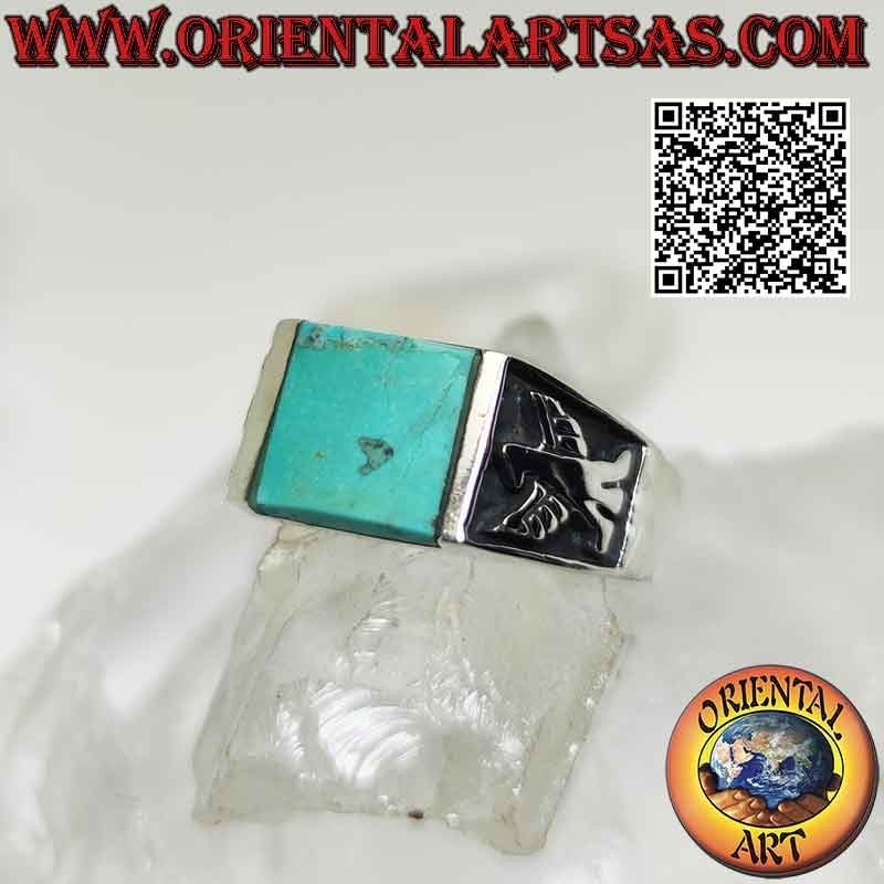 Anello in argento con turchese naturale dell'Arizona quadrato e aquila