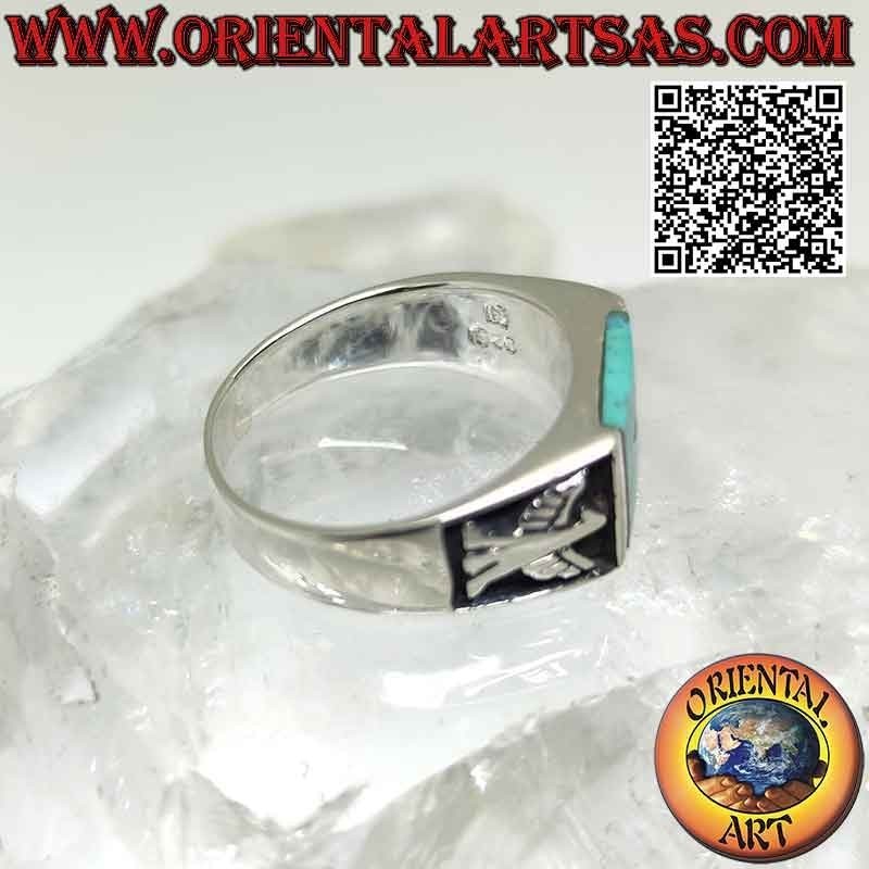 Silver ring with natural Arizona square turquoise and eagle