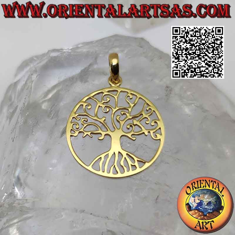 Pendentif en argent, arbre de vie style Klimt "Yggdrasil" dans le cercle (plaqué or)