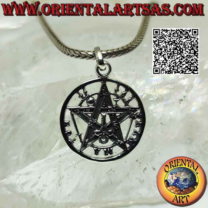 Ciondolo in argento Tetragrammaton (Stella Microcosmica o Talismano con Pentagramma) piccolo