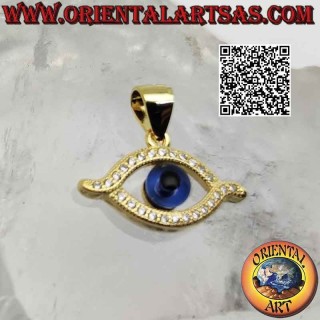 Ciondolo in argento, occhio di Allah (amuleto contro il malocchio e la sfortuna) con zirconi tutto intorno