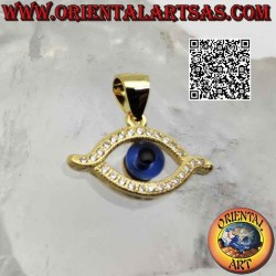 Silver pendant, Allah's eye (amulet against evil eye and bad luck) with zircons all around