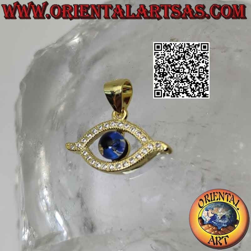 Colgante de plata con baño de oro, ojo de Alá con circonitas alrededor