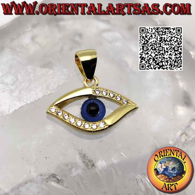 Silver pendant, Allah's eye (amulet against evil eye and bad luck) with cubic zirconia quarters