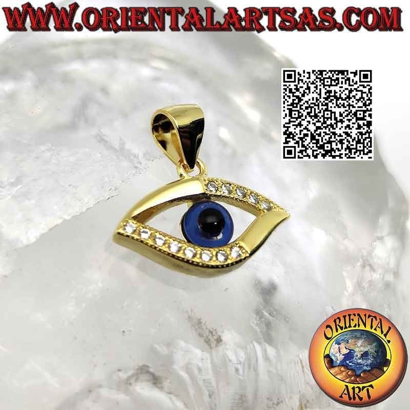 Colgante de plata con baño de oro, ojo de Alá con circonitas en cuartos