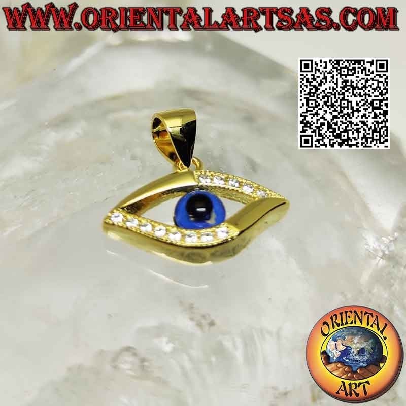 Colgante de plata con baño de oro, ojo de Alá con circonitas en cuartos