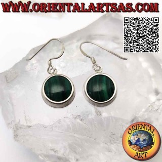 Boucles d'oreilles en argent avec malachite ronde et bord lisse épais