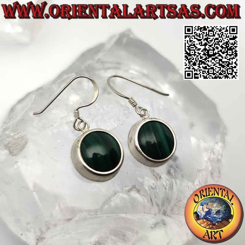 Boucles d'oreilles en argent avec malachite ronde et bord lisse épais