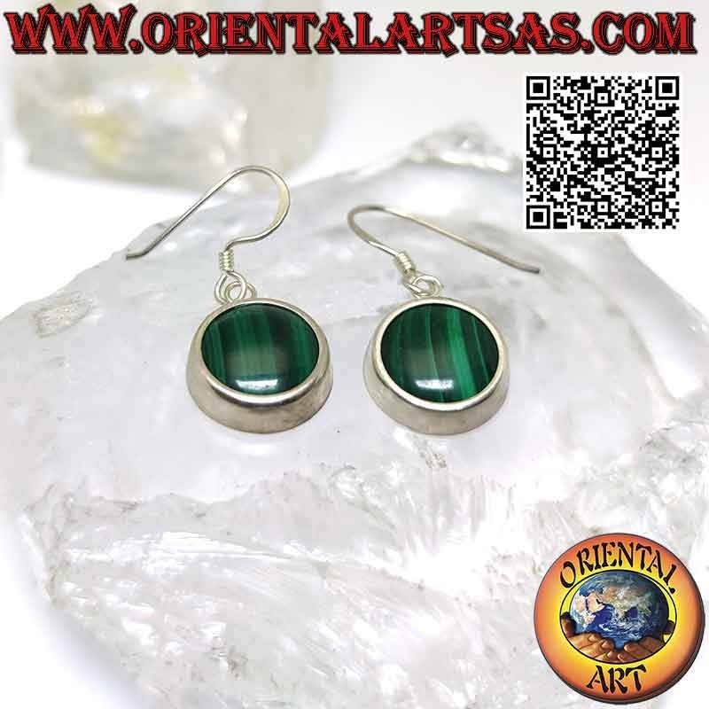 Orecchini in argento con malachite tonda e bordo liscio spesso