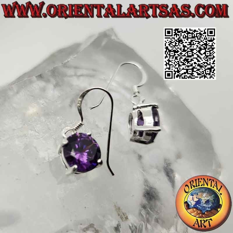 Silver earrings with round amethyst on a smooth double frame