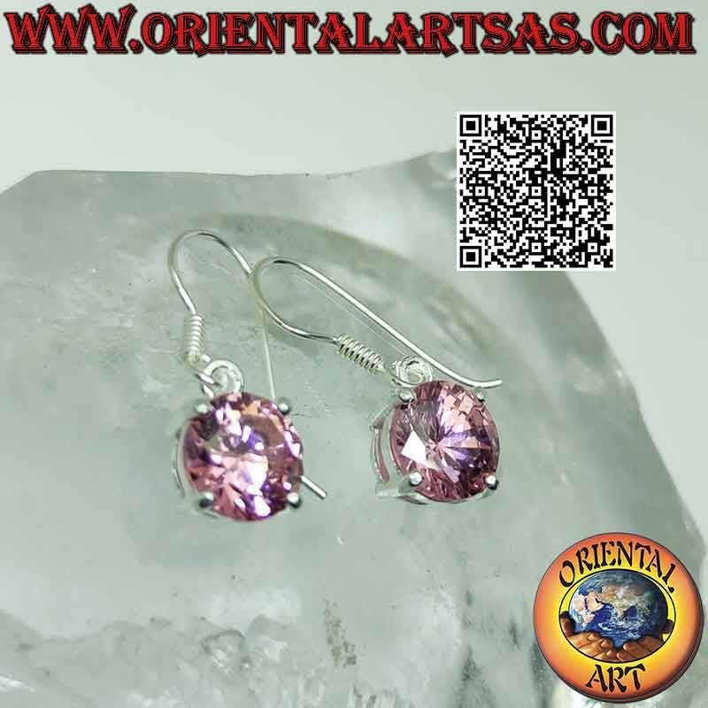 Pendientes de plata con rosa redonda de Francia en engaste liso