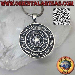 Ciondolo in argento, ruota dell'oroscopo dello zodiaco (Ø 27 mm)