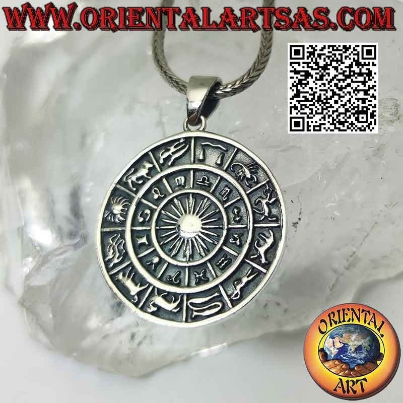 Colgante de plata, rueda del horóscopo del zodiaco (Ø 27 mm)