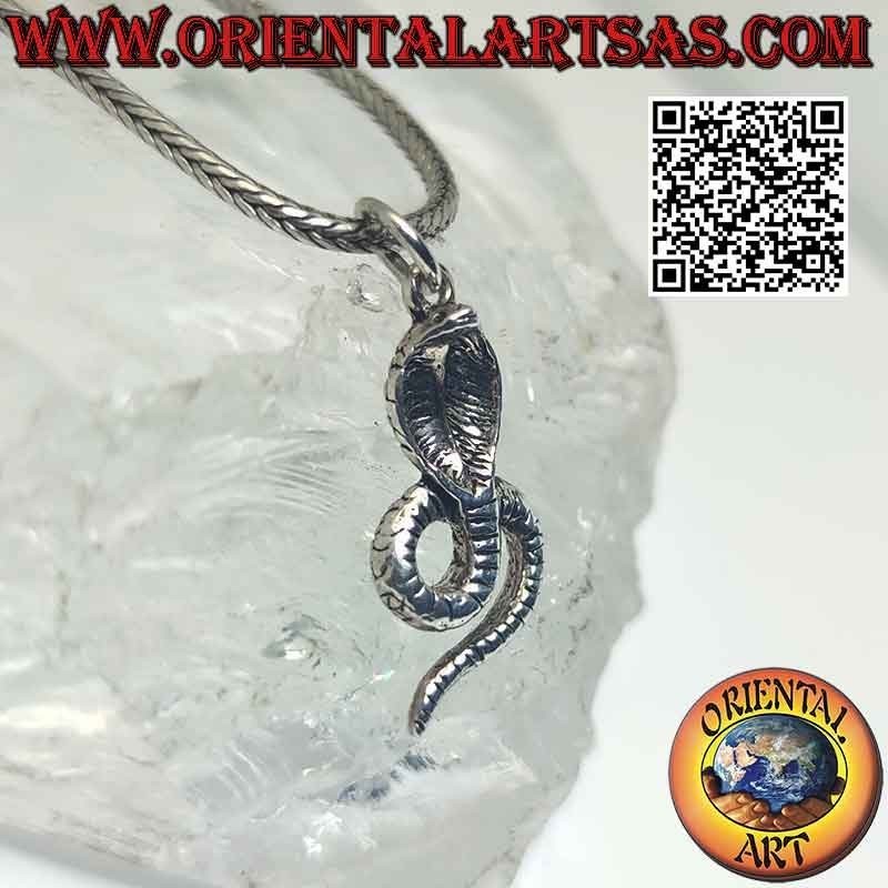 Colgante de plata, cobra en posición frontal